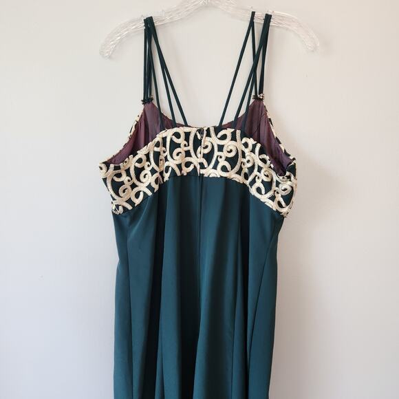 Celine New York Dress Womens M/L Green Maxi Rhinestones Crochet Evening Designer - Picture 6 of 16